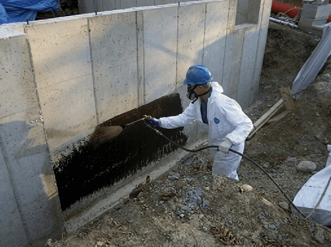 Professional waterproofing the exterior walls of the basement in El Paso, TX